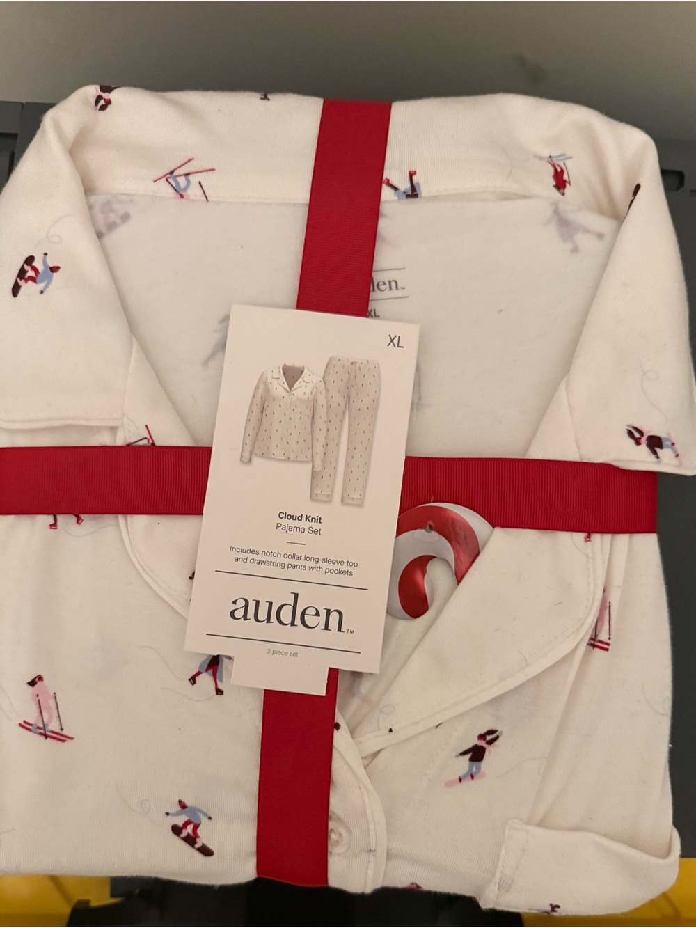 Auden White Cloud Knit Pajama Set with Red Ski Accents